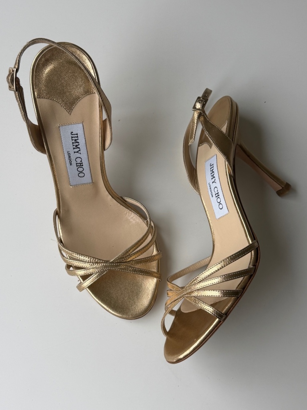Vintage Jimmy Choo Gold Metallic Leather Strappy Sandals, IT 39